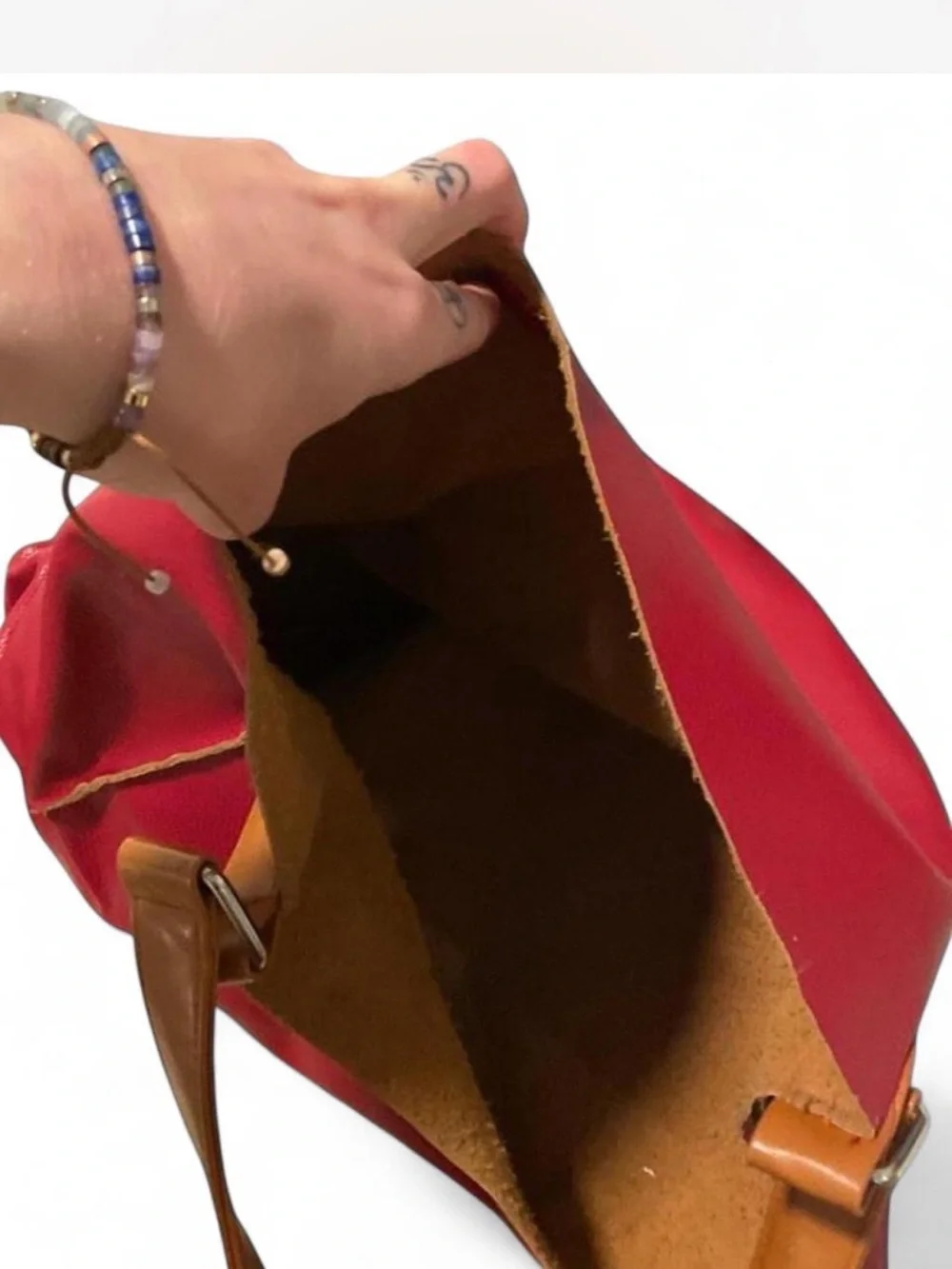 Barneys New York Red Leather Hobo with Tan Strap